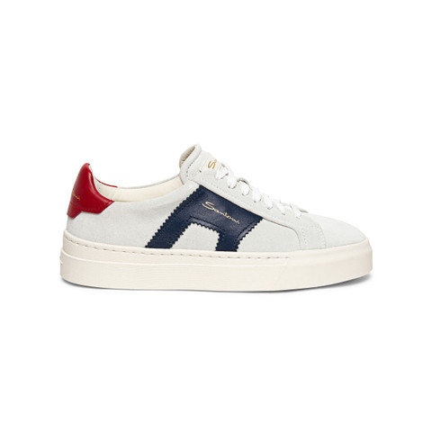 Santoni Women's White, Blue And Red Suede And Leather Double Buckle Sneaker