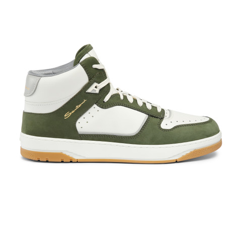 Santoni Men's White And Green Leather And Nubuck Sneak-air Sneaker
