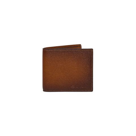 Santoni Brown Saffiano Leather Wallet Mid Brown