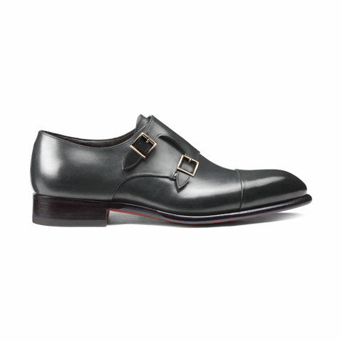 Santoni Men's Grey Leather Double-buckle Shoe Gray