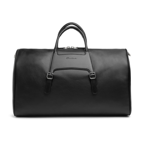 Santoni Black Leather Weekend Bag