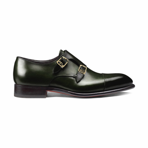 Santoni Men's Green Leather Double-buckle Shoe