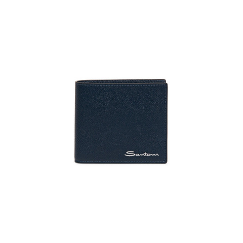 Santoni Blue Saffiano Leather Wallet With Coin Pocket Azul
