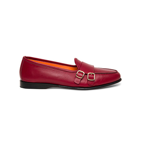 Santoni Women's Red Leather Andrea Double-buckle Loafer