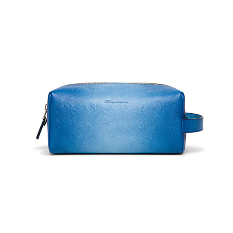 Santoni Light Blue Saffiano Leather Pouch Azul