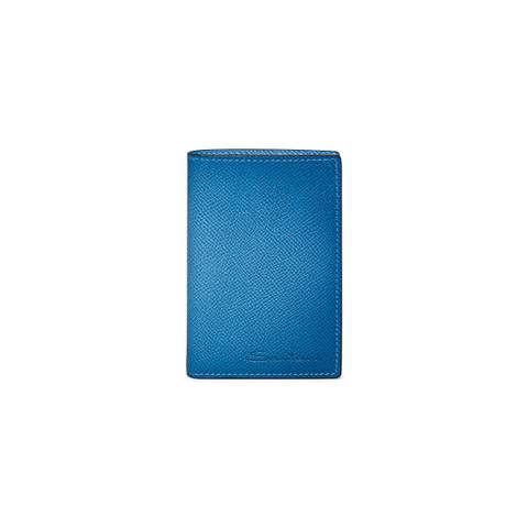 Santoni Light Blue Saffiano Leather Vertical Wallet Azul