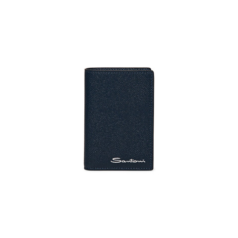 Santoni Blue Saffiano Leather Vertical Wallet