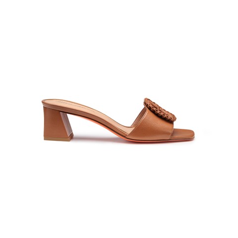 Women's brown leather mid-heel sandal - Santoni - 1