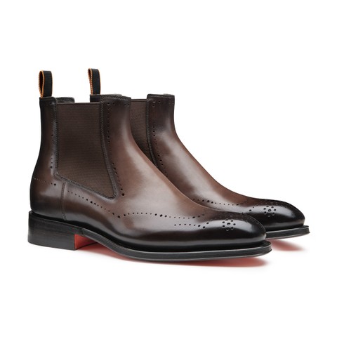 Men’s brown leather Chelsea brogue boot - Santoni - 2