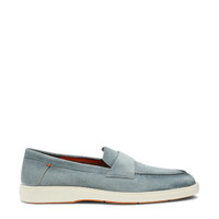 Men's light blue suede penny loafer - Santoni - 1