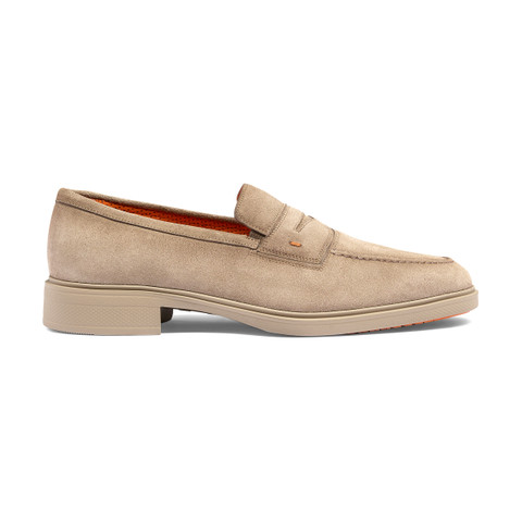 Men's beige suede Easy penny loafer - Santoni - 1