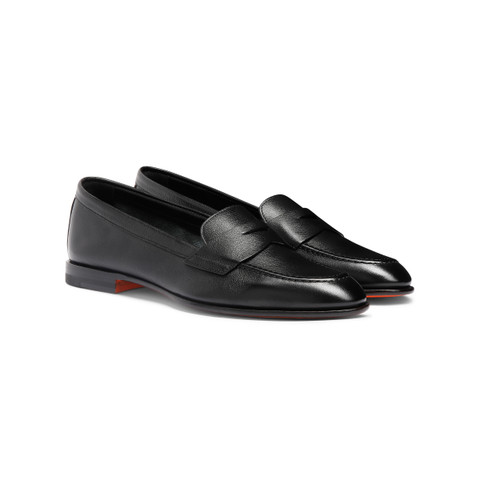 Women&rsquo;s black leather penny loafer - Santoni - 3
