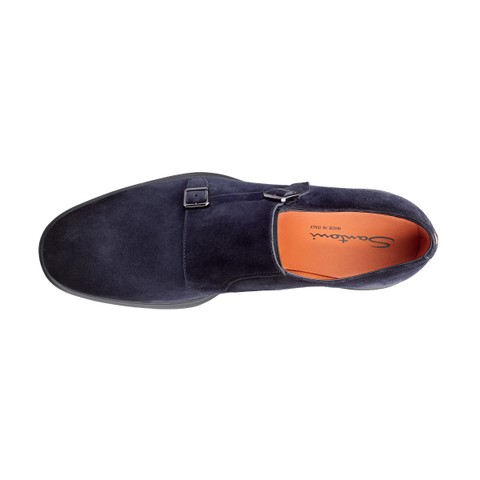 Men's blue suede Easy double monk straps shoe - Santoni - 4