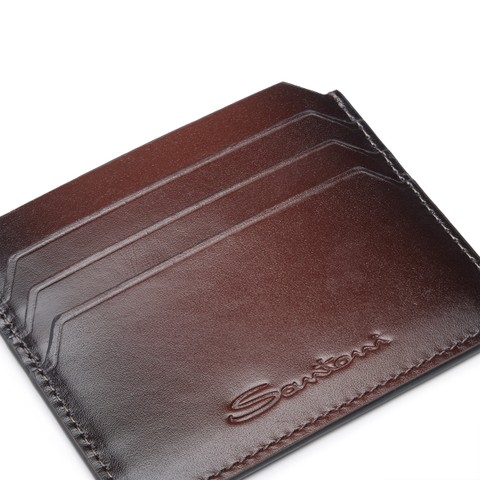 حافظة لبطاقات الائتمان من الجلد بلون بني داكن - Santoni - 5