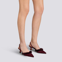 Women's burgundy suede and mink mid-heel slingback - Santoni - 2