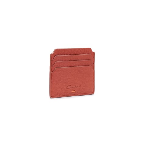 Orange tumbled leather credit card holder - Santoni - 2