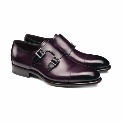 Men's purple leather double-buckle shoe - Santoni - 5.0
