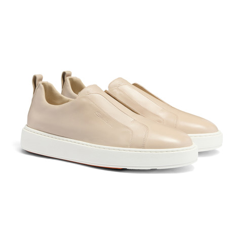 Men's beige leather slip-on sneaker - Santoni - 3