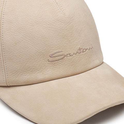 Men's beige nubuck baseball cap - Santoni - 5