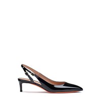 Escarpin &agrave; bride arri&egrave;re et talon bas en cuir verni noir pour femme - Santoni - 1