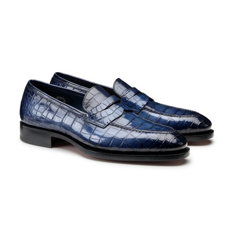 Men's blue alligator leather penny loafer - Santoni - 2