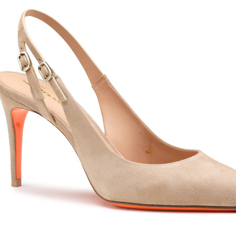 Women's beige suede high-heel slingback - Santoni - 5