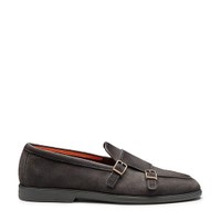 Men's grey suede double-buckle loafer - Santoni - 1