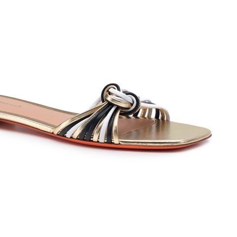 Women's gold, black and white leather slide sandal - Santoni - 5