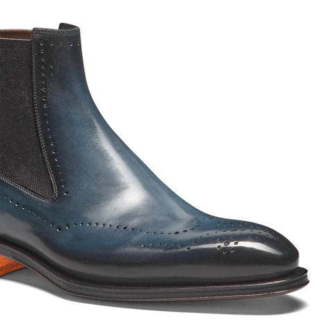 Blaue Chelsea-Boots für Herren aus Leder mit Brogue-Lochverzierung - Santoni - 6