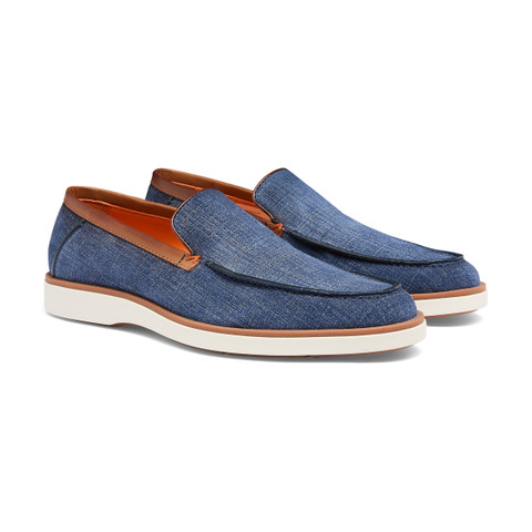 Men's light blue and brown suede and leather loafer - Santoni - 3