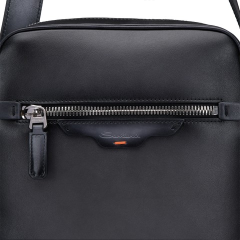 Sac &agrave; bandouli&egrave;re en cuir noir - Santoni - 5