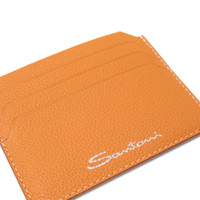 Orange tumbled leather credit card holder - Santoni - 2