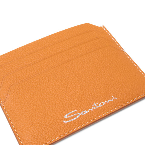 Porte-cartes en cuir foulonné orange - Santoni - 2