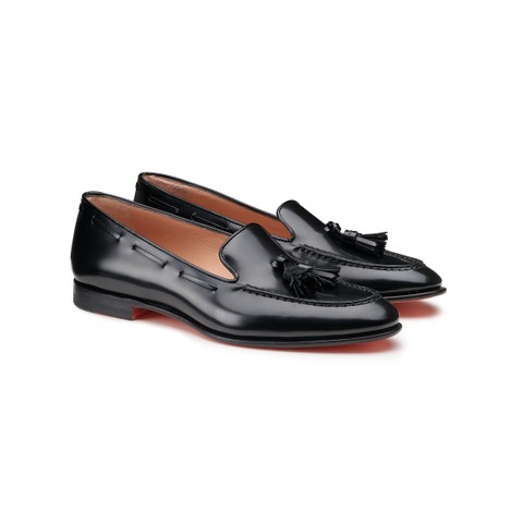 Women's black leather tassel loafer - Santoni - 2