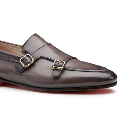 Men's brown leather double-monk loafer - Santoni - 6