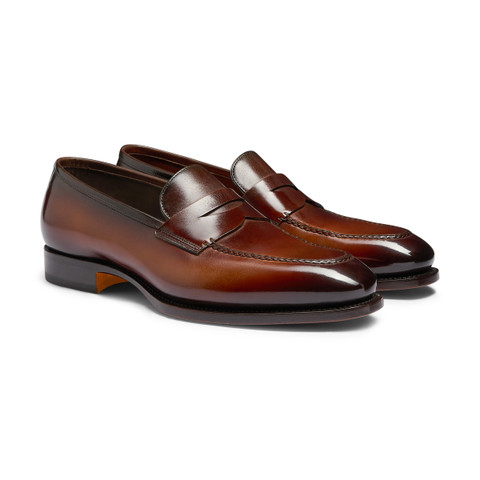 Men's dark brown leather penny loafer - Santoni - 3