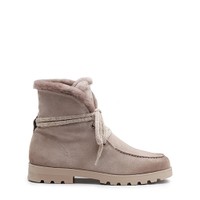 Women's dove grey suede ankle boot with fur - Santoni - 1