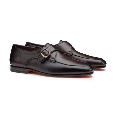 Men's dark brown leather single-monk shoe - Santoni - 3
