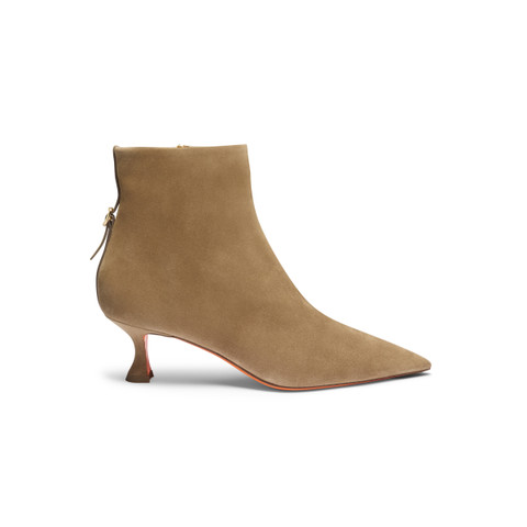 Women's beige suede mid-heel ankle boot - Santoni - 1