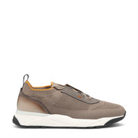 Sneaker en tissu stretch et cuir beige pour homme - Santoni - 1