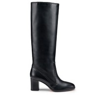 Women's black leather mid-heel boot - Santoni - 1