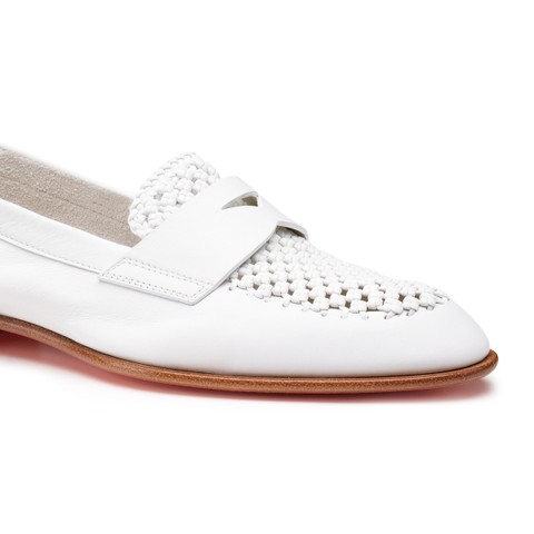 Women's white leather penny loafer - Santoni - 4