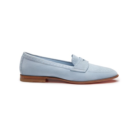 Women's light blue suede penny loafer - Santoni - 1