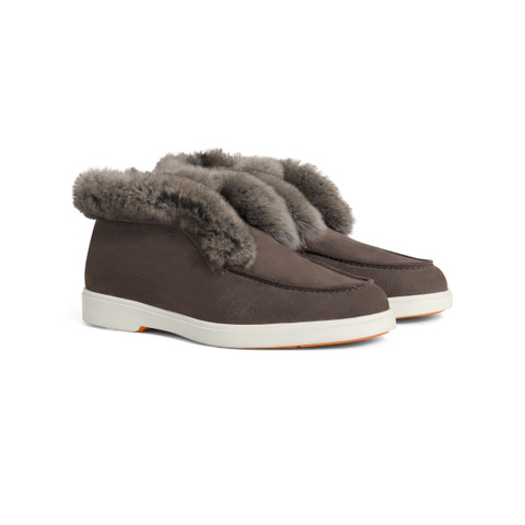 Women&rsquo;s dark brown nubuck desert boot with fur - Santoni - 2