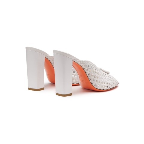 Women's white woven leather high-heel sandal - Santoni - 3