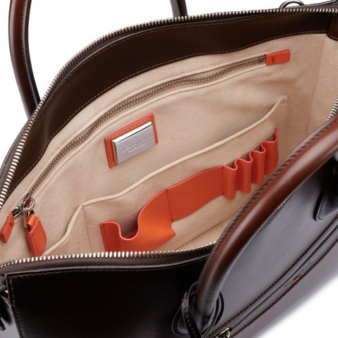 Sac d&rsquo;ordinateur en cuir brun fonc&eacute; - Santoni - 3