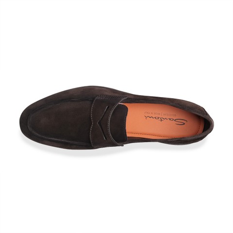 Men's dark brown suede Carlo penny loafer - Santoni - 5