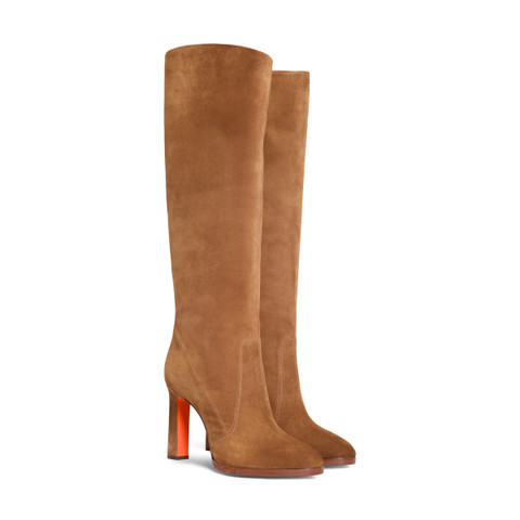 Botas de tacón alto de mujer de ante marrón claro - Santoni - 2