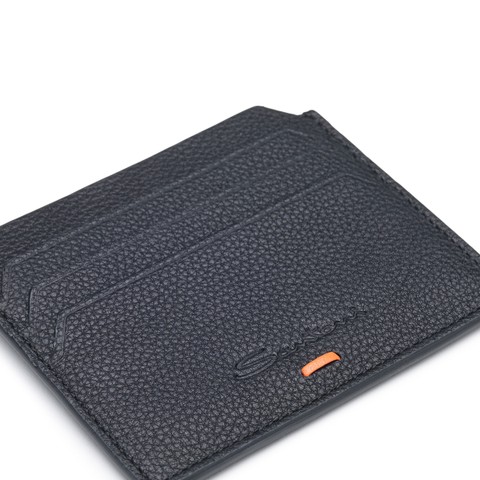 Black tumbled leather credit card holder - Santoni - 5