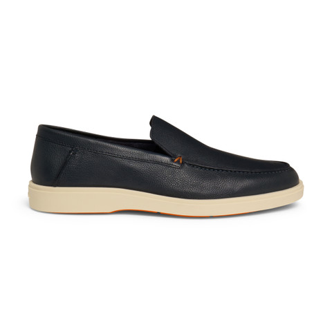 Men's blue tumbled leather loafer - Santoni - 1